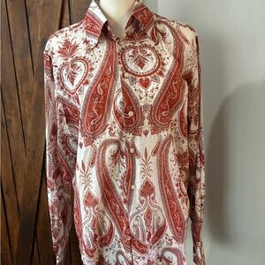 DKNY Jeans 100% Cotton Lightweight Printed Button Down Shirt Size Large EUC